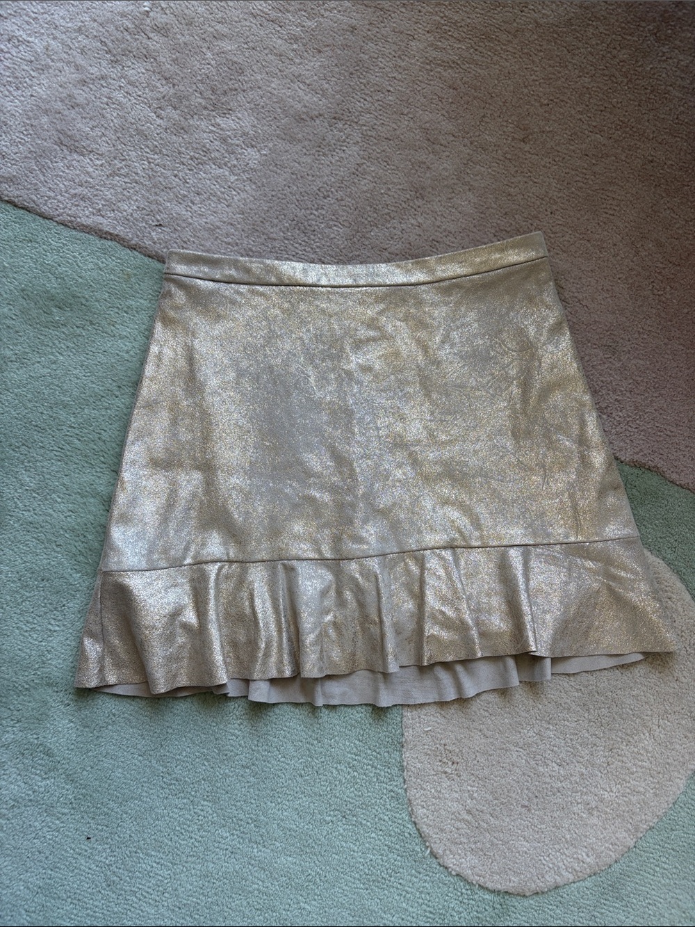 Free People Metallic Gold Ruffle Mini Skirt